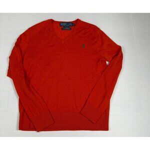 Polo Ralph Lauren Womens Small Orange Merino Wool V-Neck Sweater